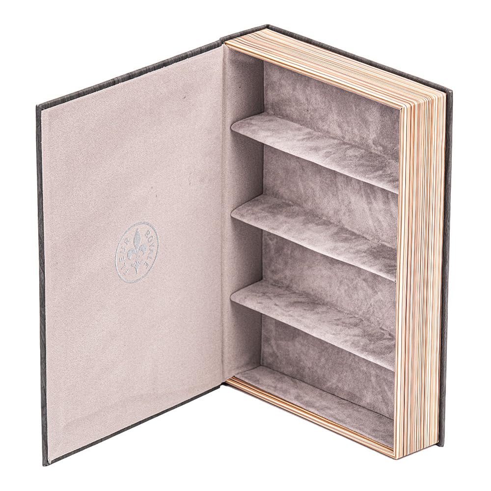 Forest etui na okulary – książka na okulary ze sztucznej skóry – przechowywanie do 4 okularów – miękka wyściółka wewnętrzna welurowa – kolor szary – 240 mm x 167 mm x 47 mm