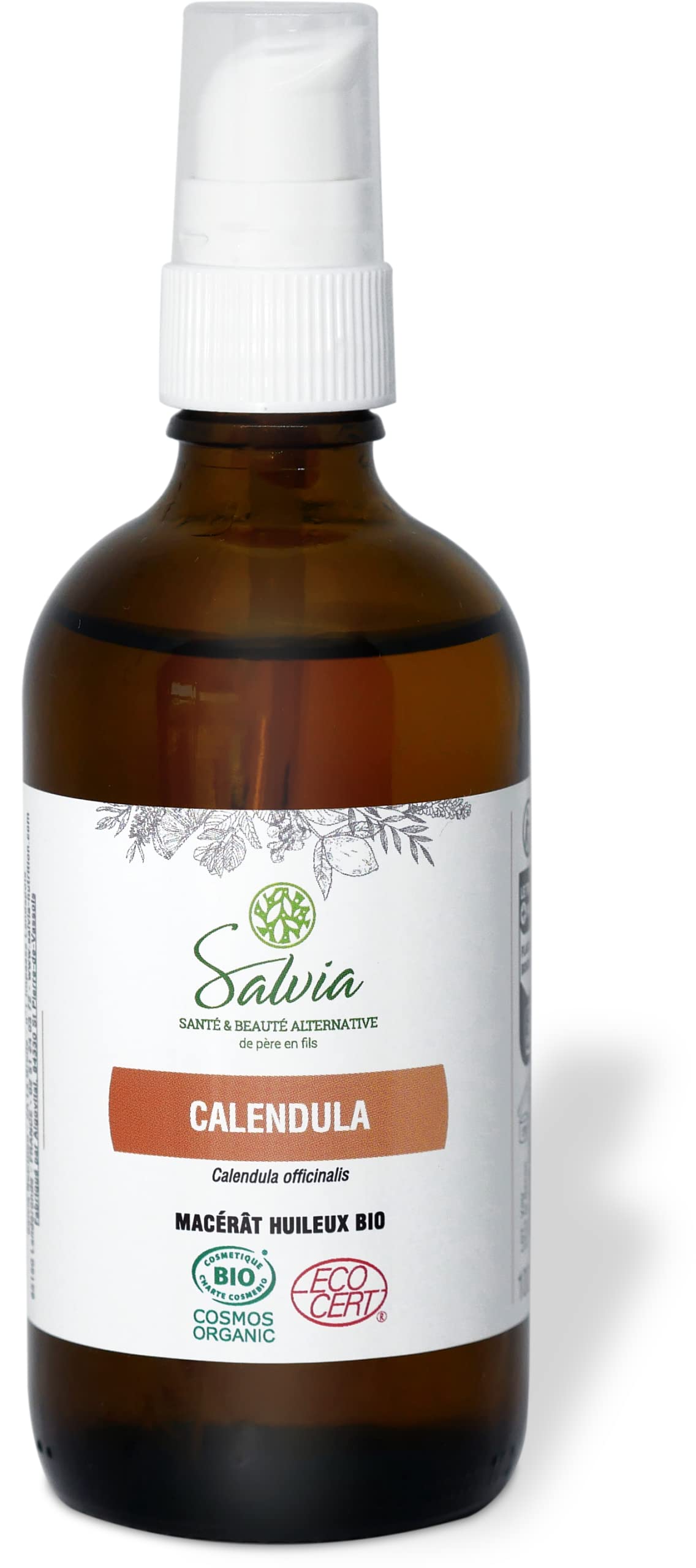 Salvia Organic Calendula Vegetable Oil - Cold Pressed - 100% Pure and Natural - 100ml