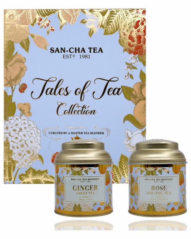 Image of SAN-CHA Tea Boutique, Tales Of Tea Collection, Tea Gift Box, Rose Oolong Tea, Ginger Green Tea, Loose Leaf Teas, Tea Assortment, Gift Of Health, 50 Gram
