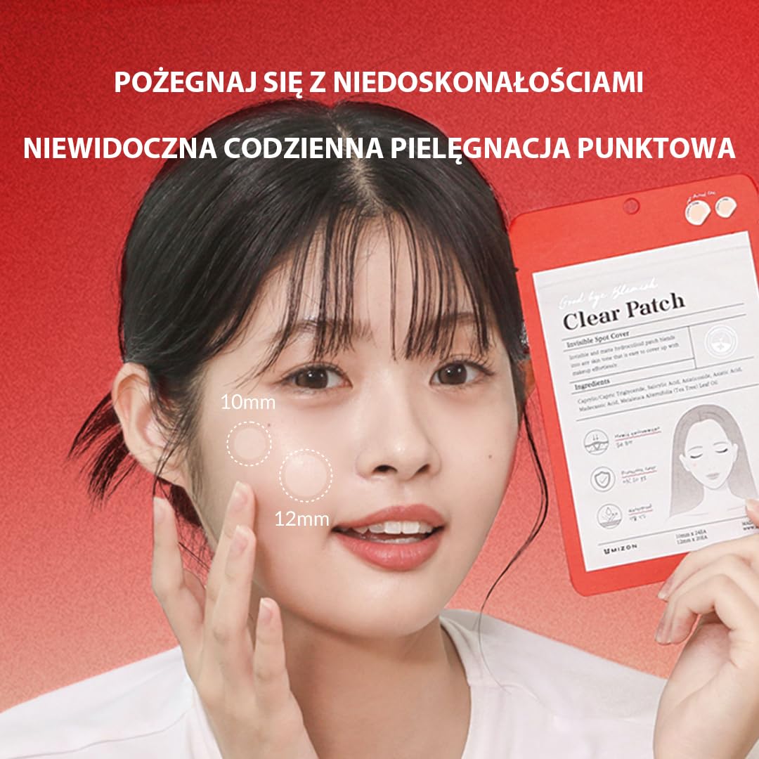 Mizon Good Bye Blemish Clear Patch, Plastry Przeciwtrądzikowe, Pokrywające Pryszcze, Ochronna Nakładka, Wodoodporne, Doskonała Adhezja do Skóry (44 sztuki)