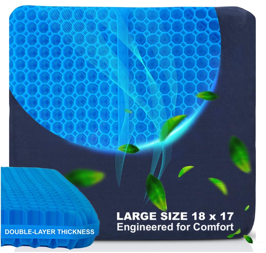 Large Gel Seat Cushion for Long Sitting, Cooling Gel Cushion for Office Chair, Tailbone Sciatica...