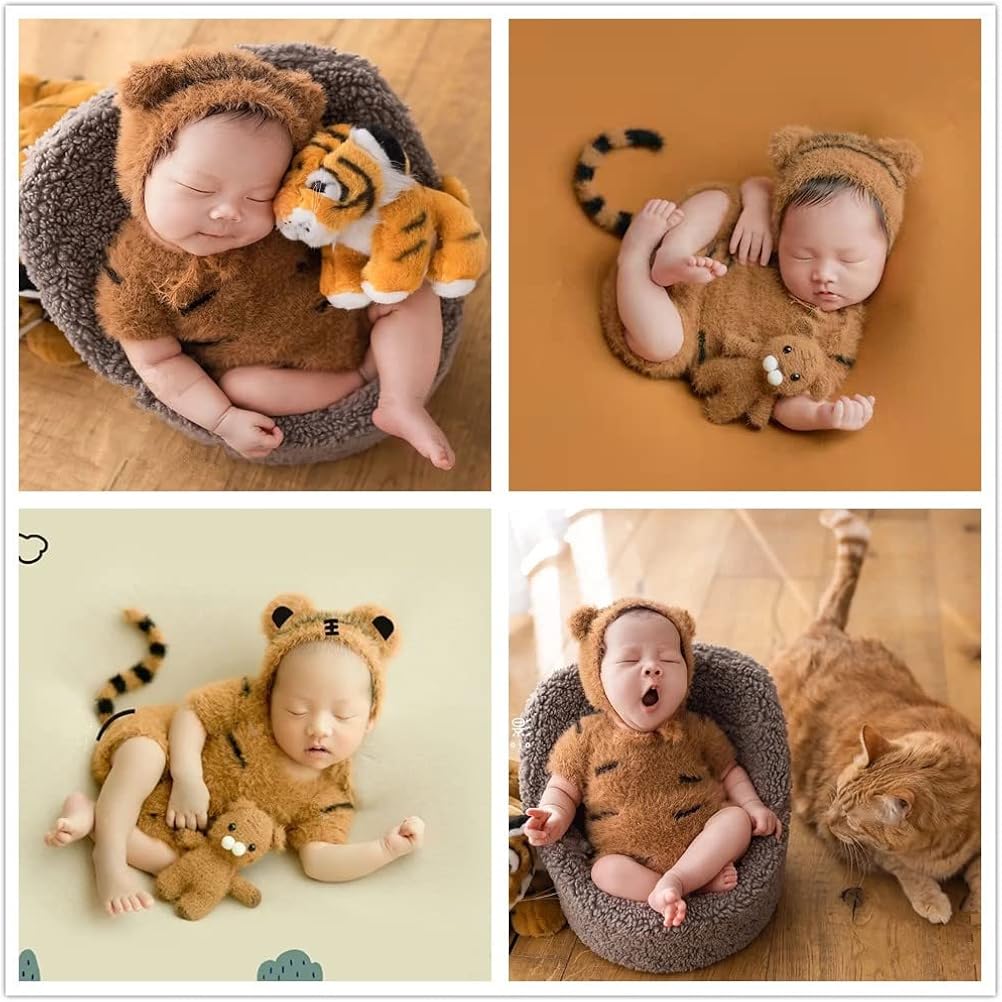 Miniatura 5 de Accesorios de fotografía para recién nacidos accesorios de fotos para niñas y niños accesorios de fotos para bebés sombrero de tigre mameluco de