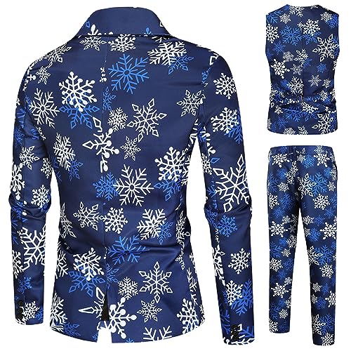 3Pcs Mens Christmas Suit Funny Printed Slim Fit Tuxedo Blazer Jacket with Pants and Vest Set Xmas Party Holiday Suit2