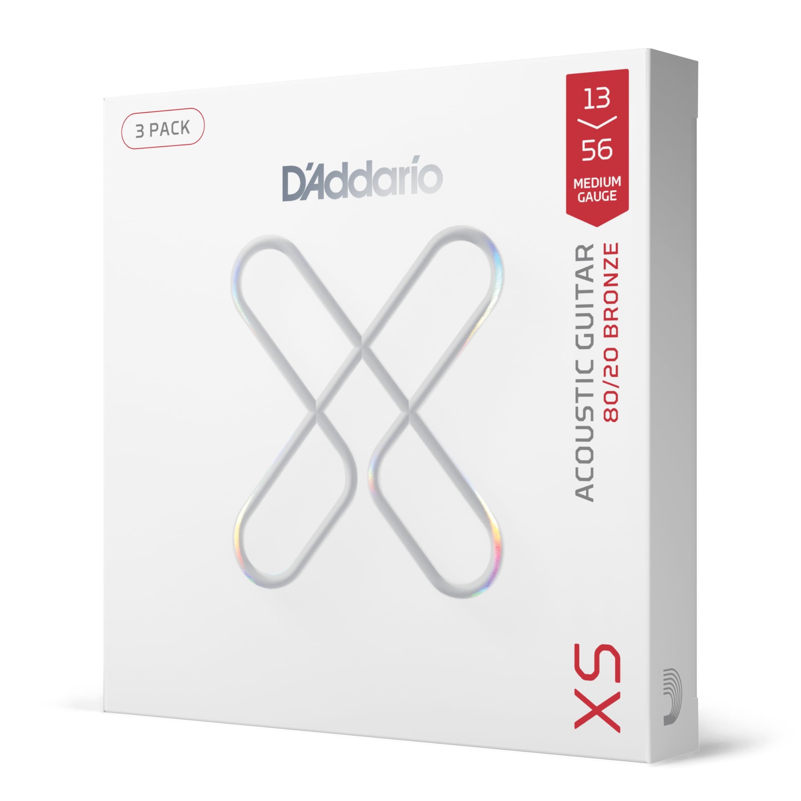 D'Addario Gitar Telleri - XS 80/20 Bronz Kaplamalı Akustik Gitar Telleri - XSABR1356-3P - Pürüzsüz His ve Olağanüstü Tonda Maksimum Kullanım Ömrü - 6 Telli Gitar İçin - 13-56 Orta, 3'lü Paket