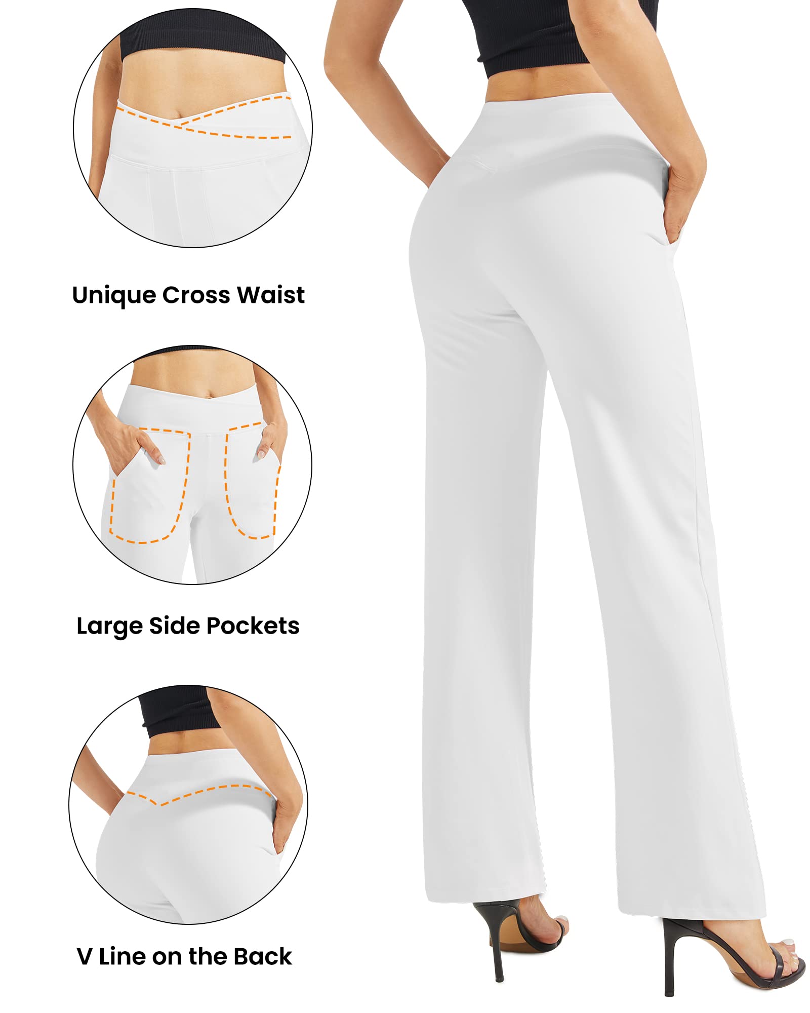 G4Free Yoga Pants for Women Wide Leg Trousers Crossover High Waist with Pockets Petite/Regular/Tall Loose Stretch Casual Lounge Pants