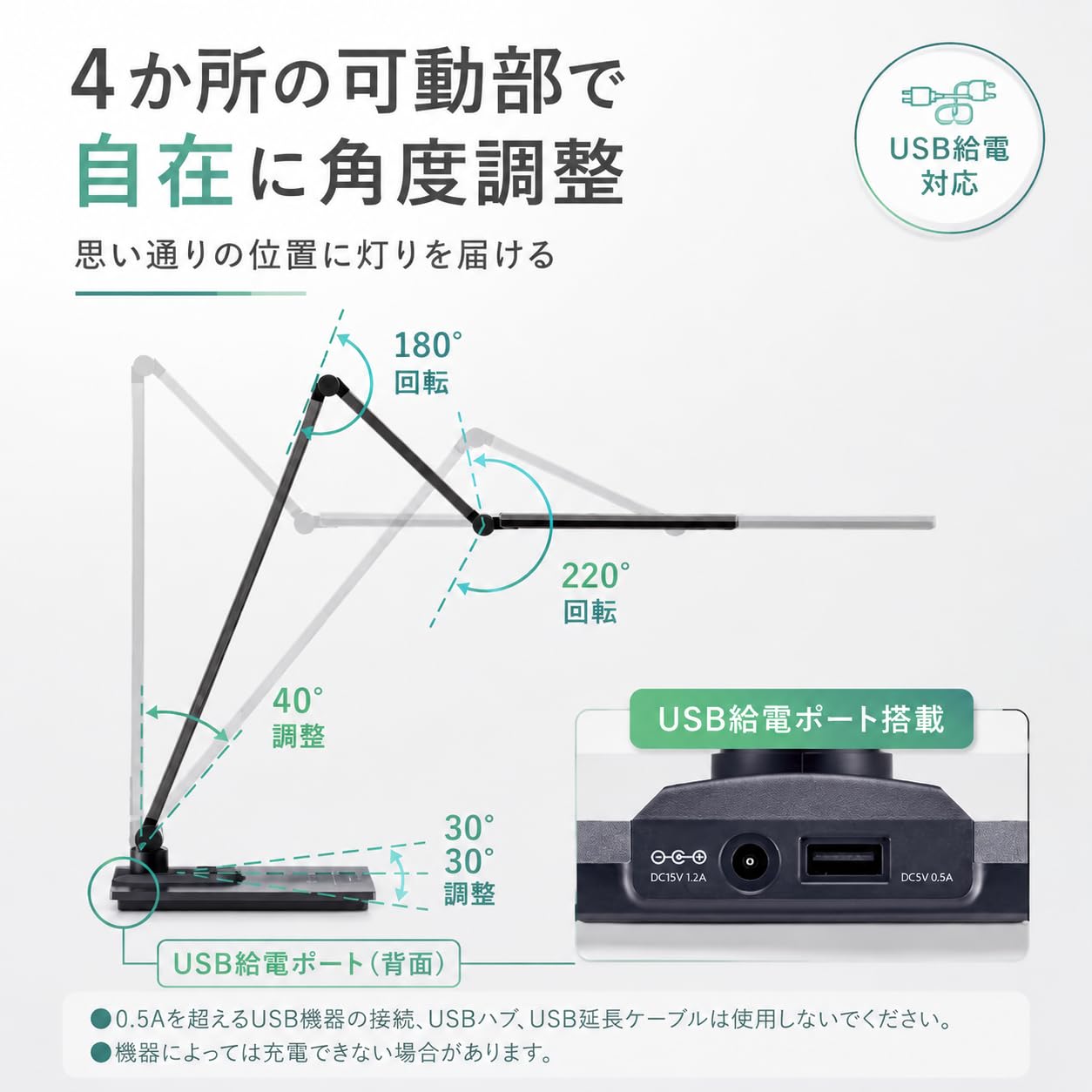 Amazon.co.jp: LEDデスクライト 置き型 スマホ充電USBポート付 4段調光