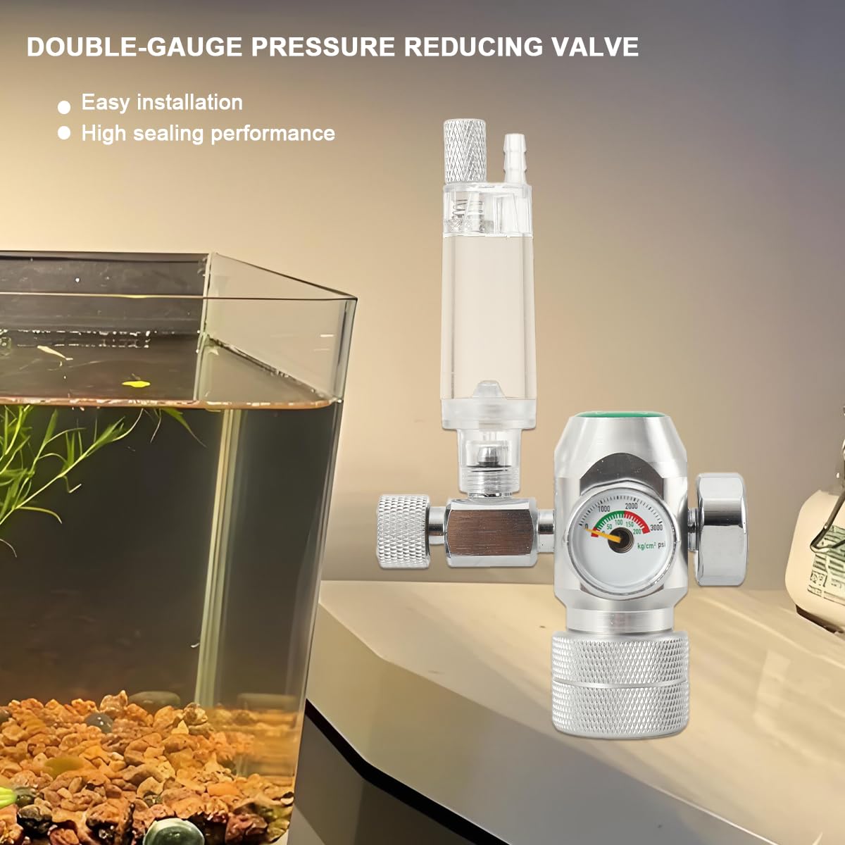 CO2-Regler für Aquarien, CO2 Druckminderer für bepflanztes Aquarium | CO2 Druckminderer mit Magnetventil & Blasenzähler, nur für Sodastream-Flasche. Kein Adapter ist erforderlich