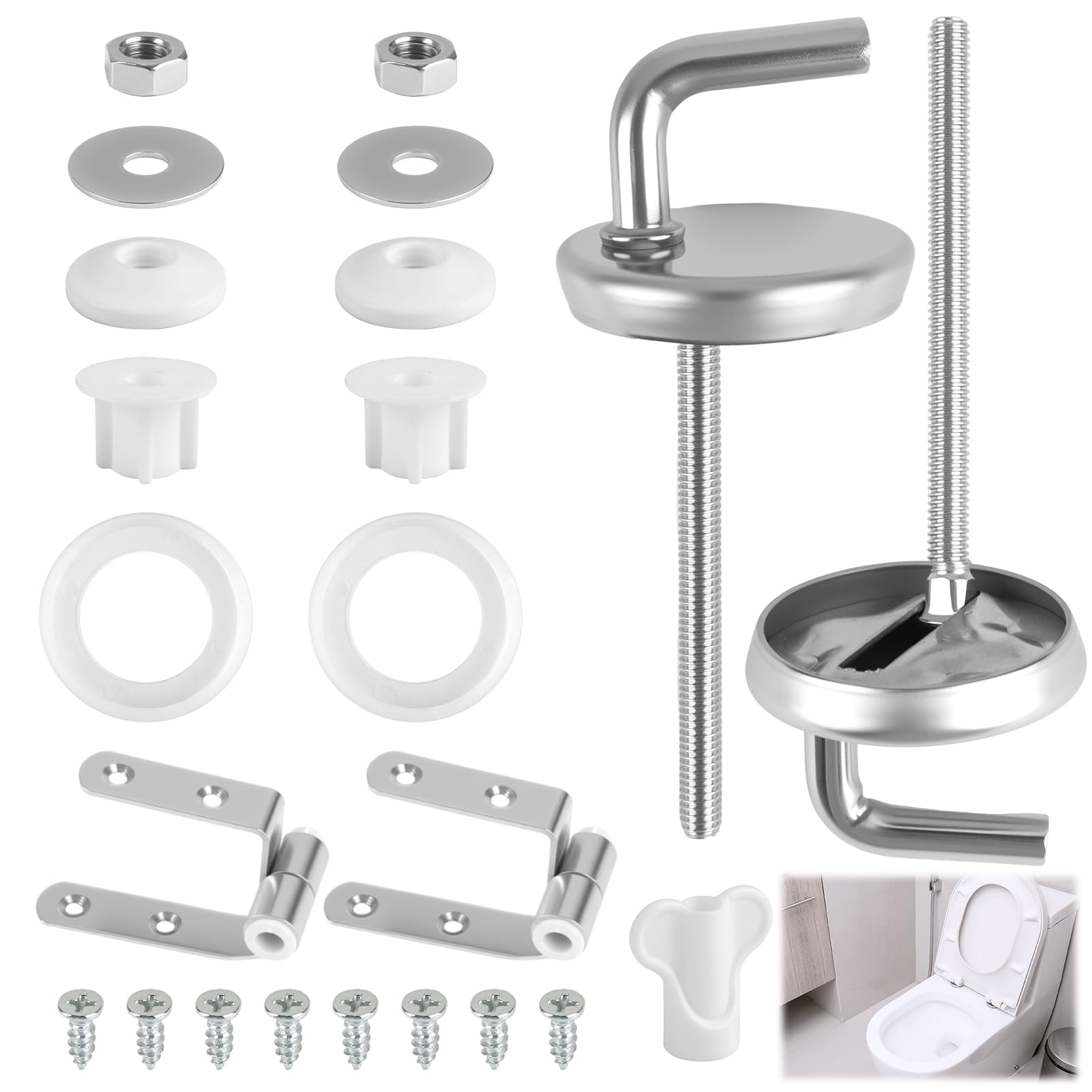 2 Piezas Bisagra de Acero Inoxidable para Tapa de Inodoro Universal, Toilet Seat Hinge para Fijación de Tapas Asiento WC, Repuesto de Tapa de Inodoro Bisagras de Asiento Accesorios con Roca — view 7