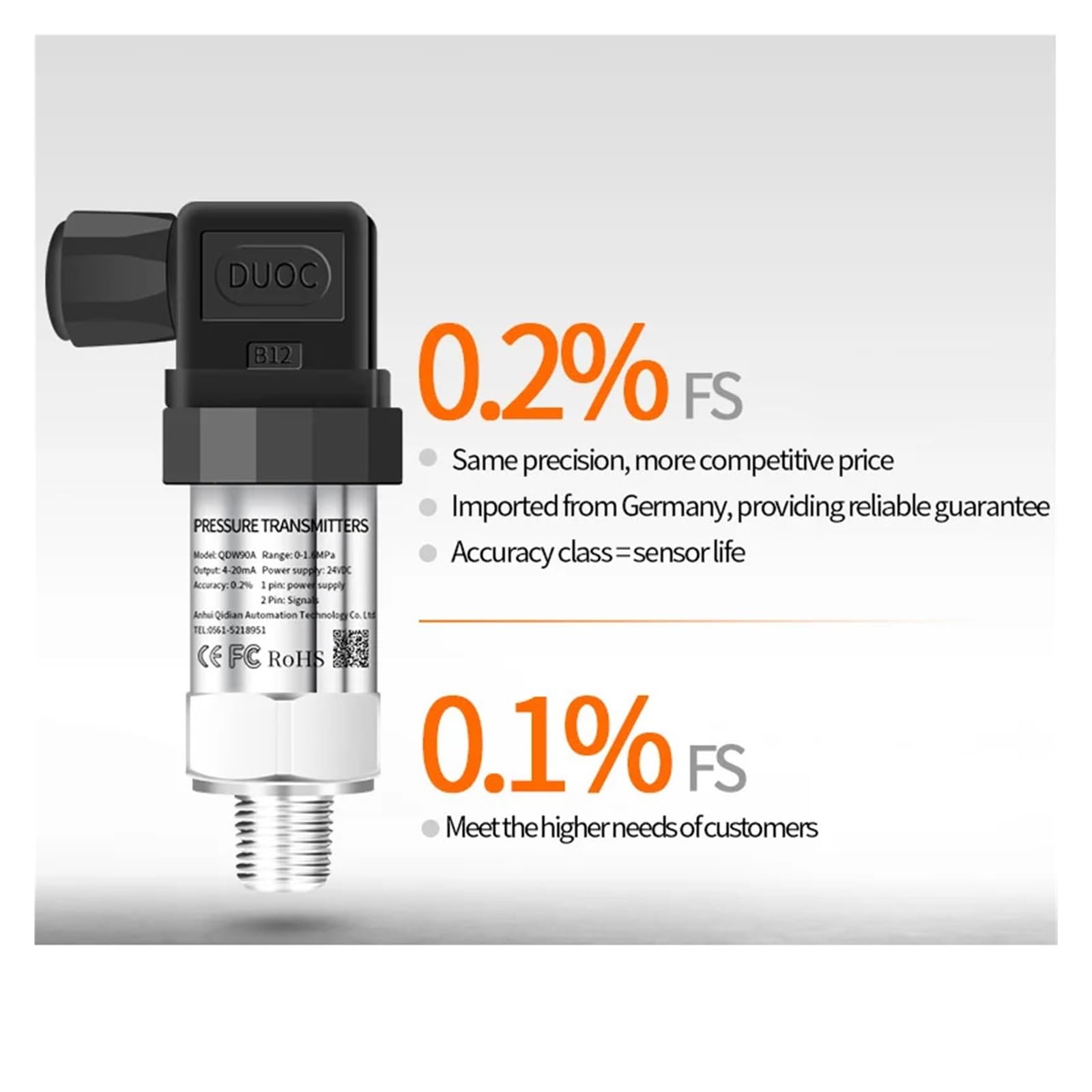 Sensor de presión Transmisor de presión 4 20 mA 0-5 V Salida RS485-1-600 Bar M20-1.5 Sensor de presión de Agua y Aceite Transductor de presión Negativa de vacío(Output Rs485,0-400bar)