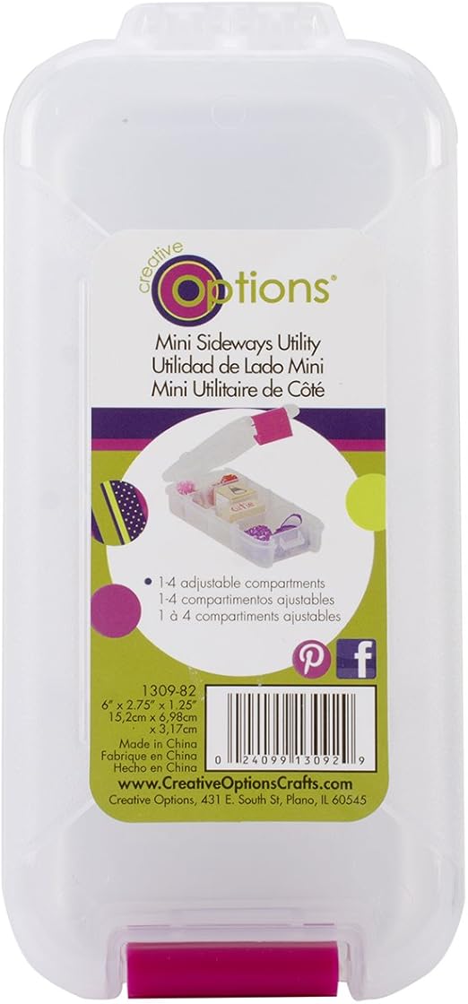 Creative Options 1309-82 Pro-Latch Mini Sideways Utility Organizer with 1 to 4 Adjustable Compartments , Colors Vary, 6" x 2.75" x 1.25" (15.2cm x 6.98cm x 3.17cm)