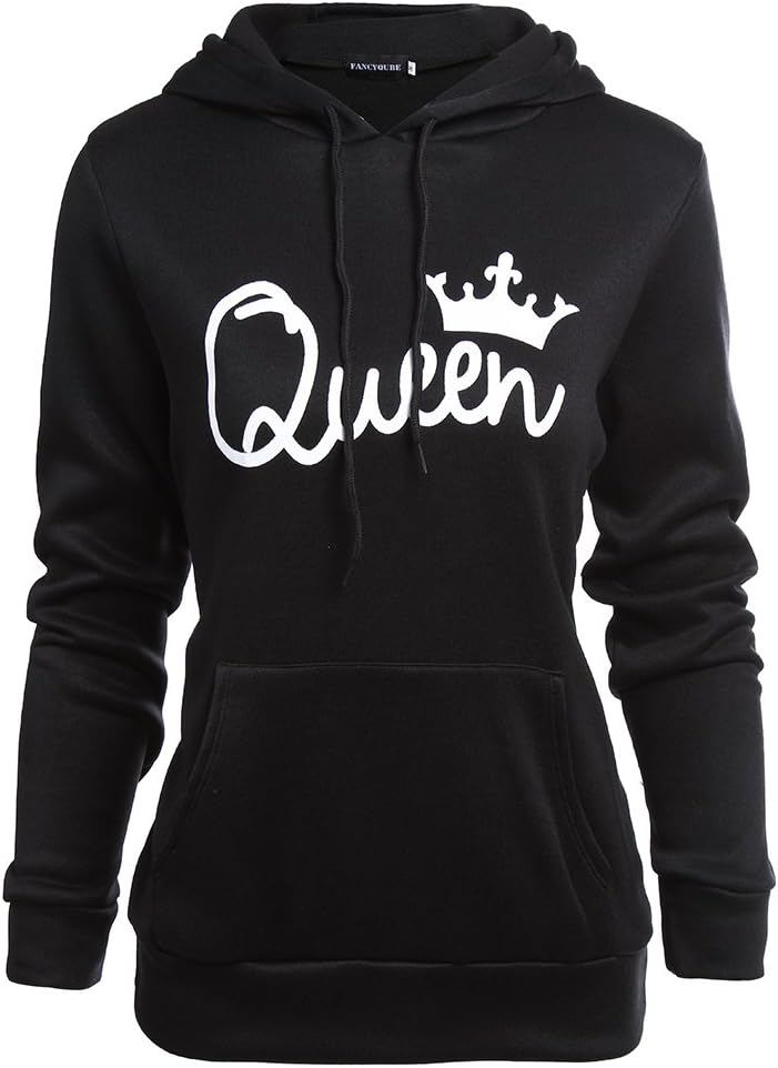 Stephaee Couple Hoodies King Queen Matching Couple Crown Pullover Hoodie Sweatshirts Style 1 Black Women L