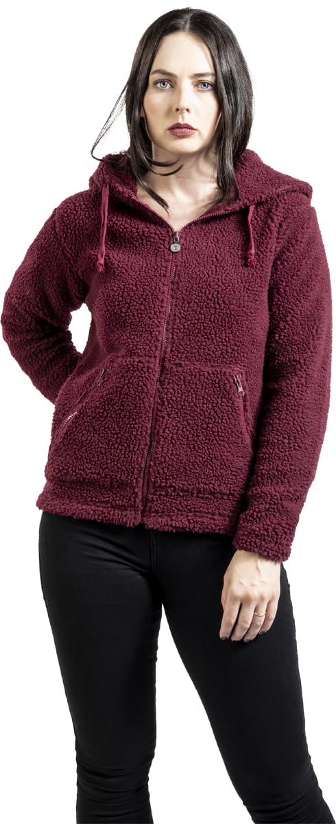 RED by EMP Damen Kapuzenjacke Teddy Fur Hoody Bordeaux