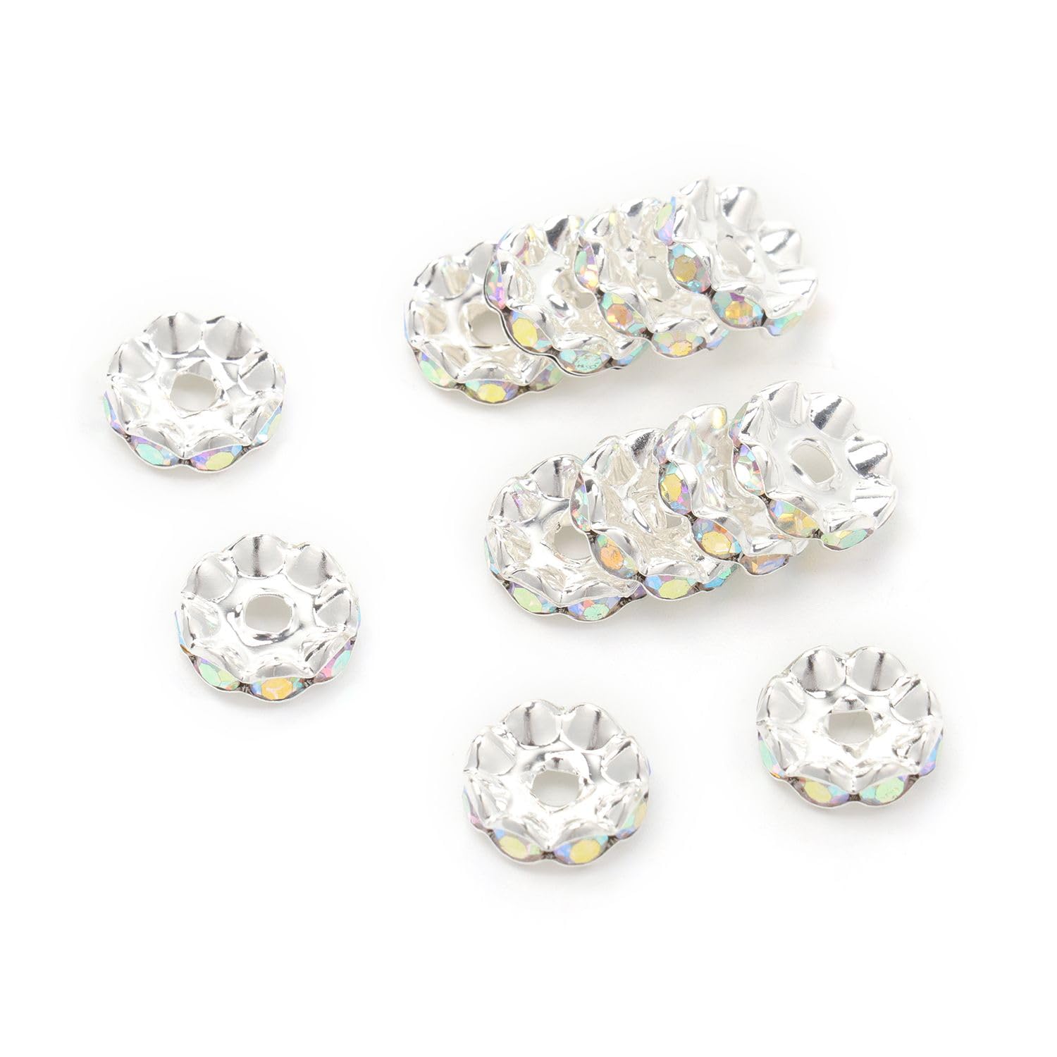 12Mm 30Pcs/Lot Ab Colorful Wave Rhinestone Rondelles Crystal Bead Loose Spacer Beads For Diy Jewelry Making Bracelet Accessories - (Color: Silver/Size