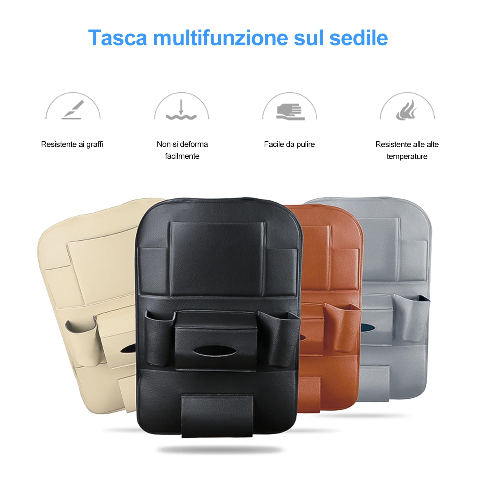Ergocar 2 Packs Organizzatori per auto in pelle PU, Coprisedili per schienale, Kick Mat Car per sedile posteriore con 10.1 "per iPad/Tablet Multi tasche con scatola del tessuto - Nero