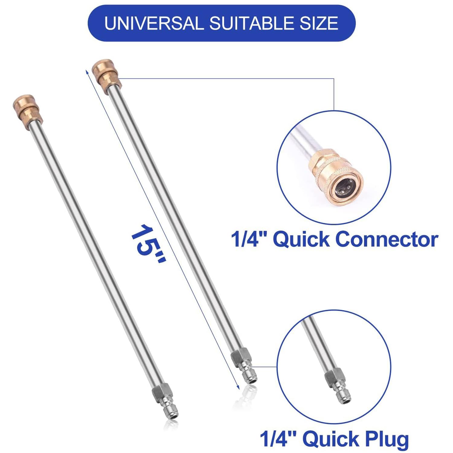 Limpiador de superficie para limpiador de alta presión de 16,5 pulgadas, limpiador de superficie de acero inoxidable para Karcher K1 -K7, con 4 ruedas, 2 varillas de extensión, 5000 PSI
