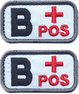 Blood Type B+ Positive POS Tactical Morale Patch Embroidered Military Emblem Badge, Fastener Hook and Loop