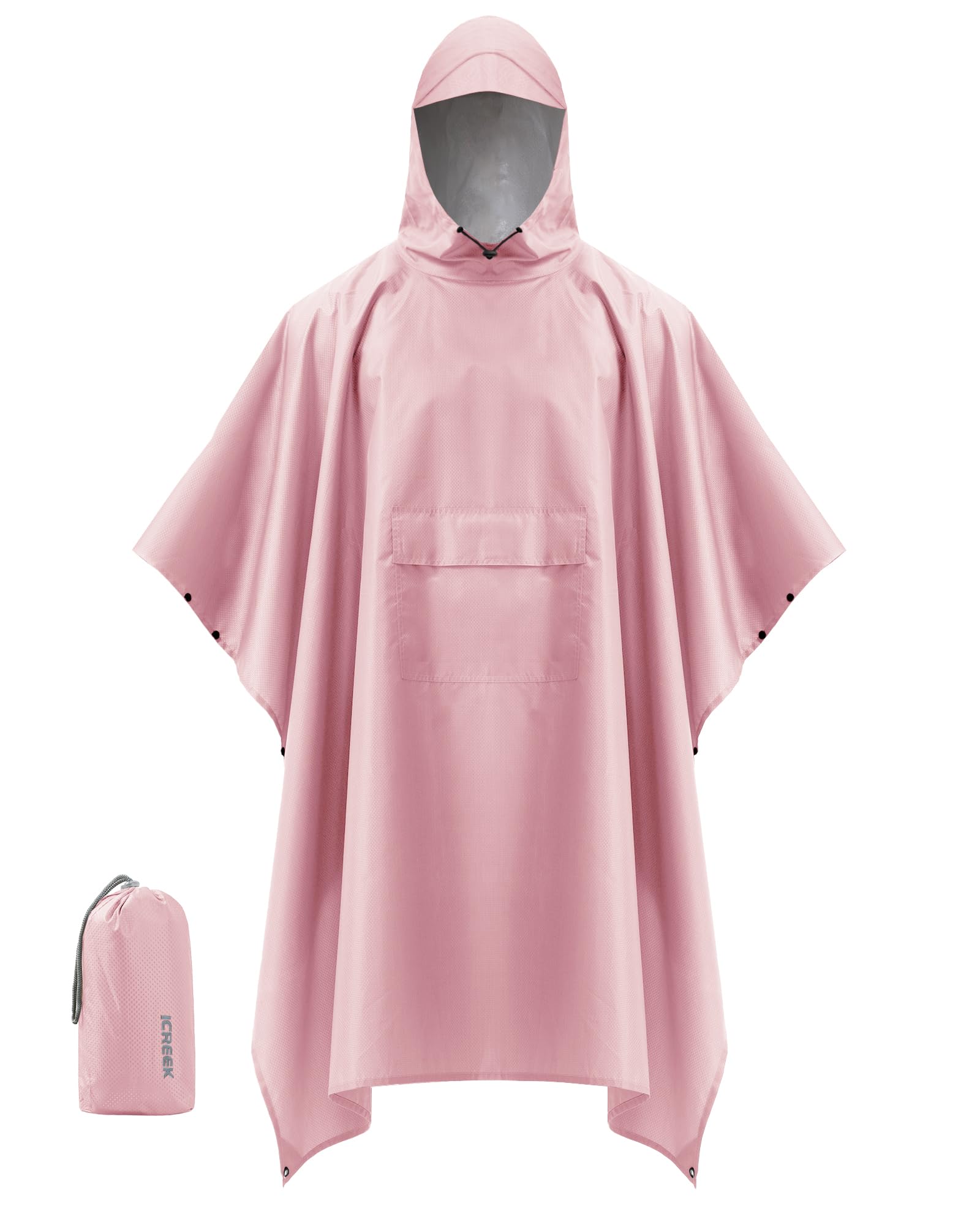 iCreek Hooded Rain Poncho Packable Waterproof Unisex Raincoat with Pocket