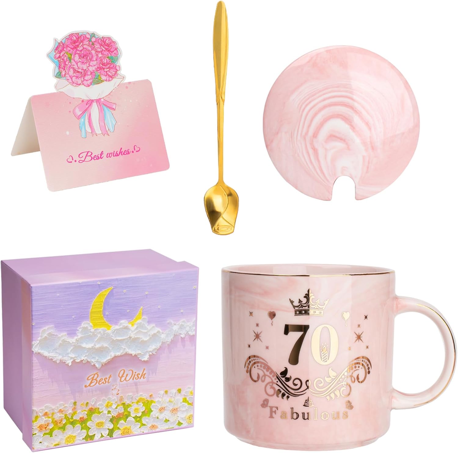 70th Birthday Gifts for Women Marble Coffee Mug Gifts for 70 Year Old Woman, Unique 70 Year Old Birthday Decorations For Women Grandma Mum Wife, 70 th Birthday Gift Ceramics Mug, 14Oz Cup Gift Boxed - Image 3