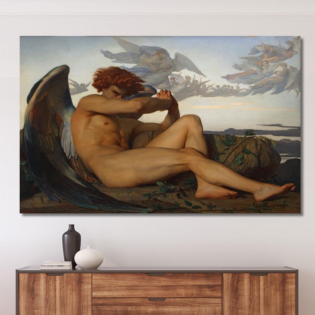 Cuadro impreso sobre lienzo, diseño de ángel de la caída Alexandre Cabanel, acb12, Fine art, listo para colgar, 175 x 105 cm