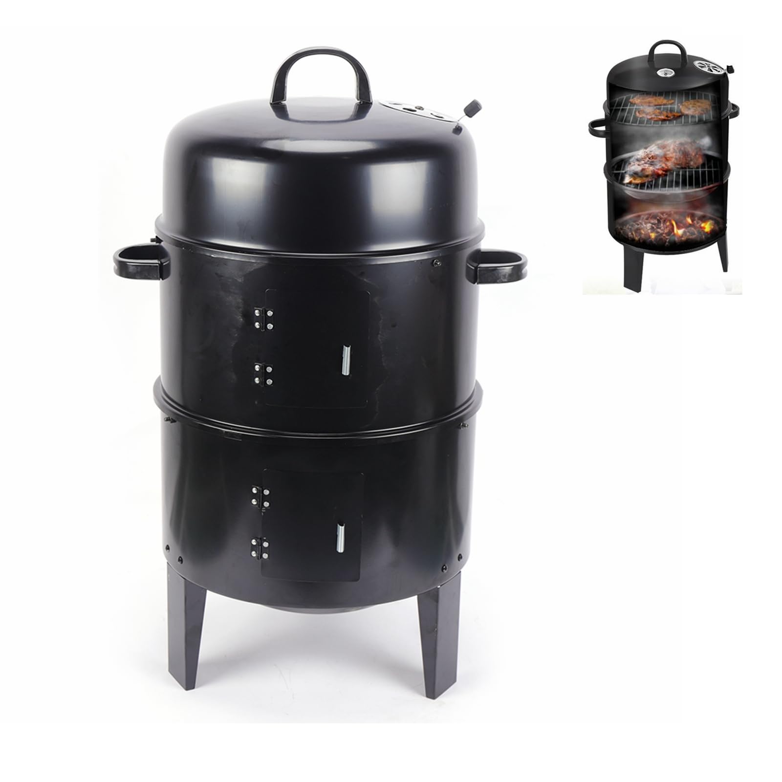 Barilotto per affumicatura, 40 cm, 3 in 1, spessore del vento regolabile, boccetta per barbecue, affumicatore, affumicatore, barbecue a carbonella, barbecue a carbonella, barbecue a carbonella,
