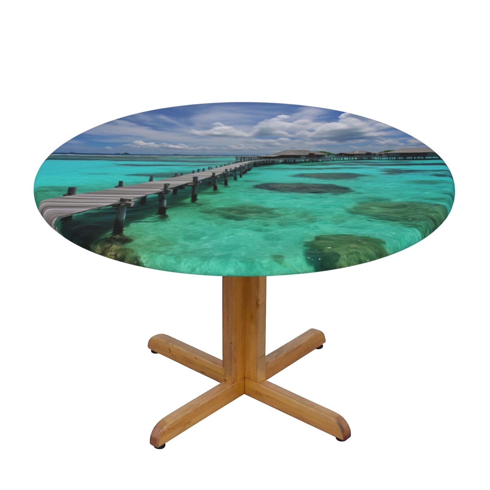 Nappe ronde imprimée Maldives élastique 101-127 cm étanche