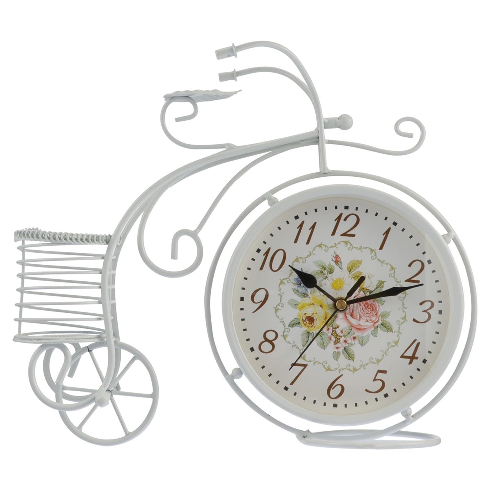 Gadpiparty Reloj de Mesa Decorativo Europeo Silencioso, Metal y PVC Blanco