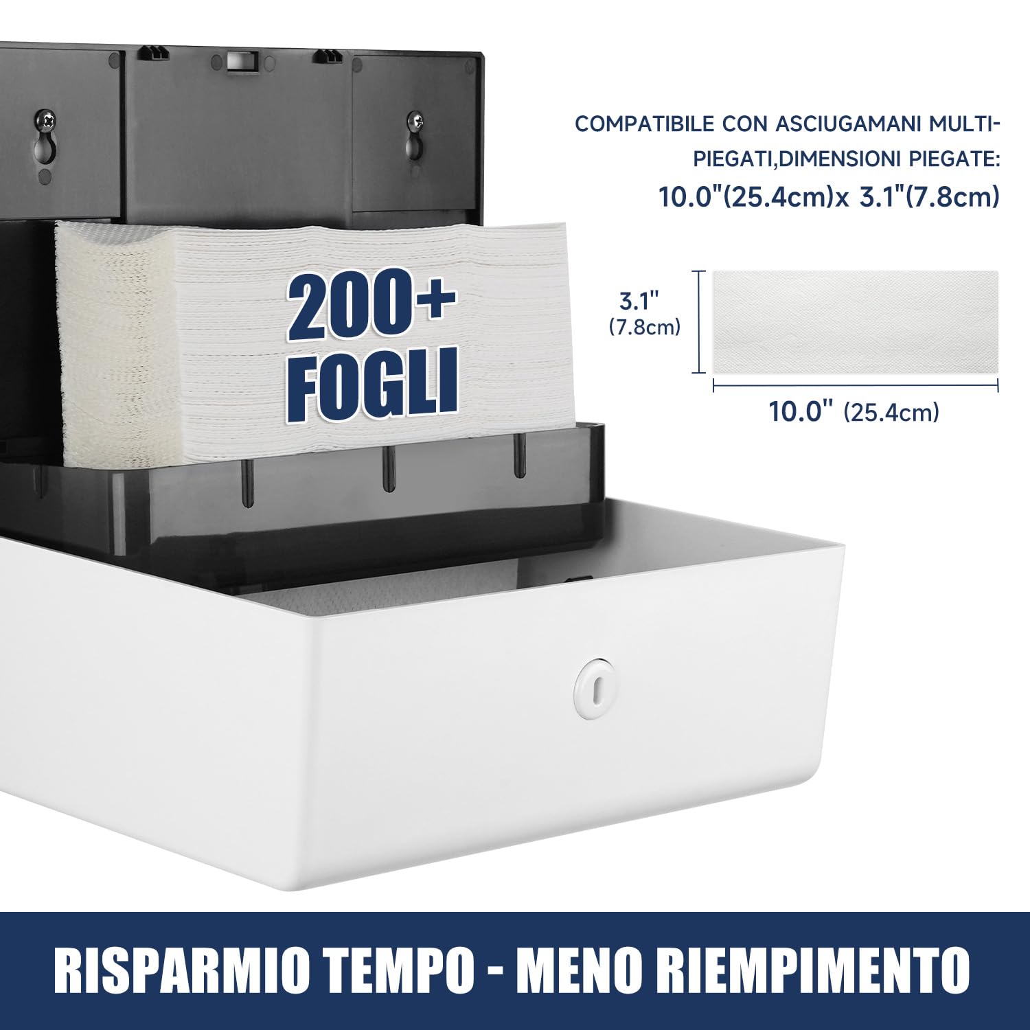 AIKE Dispenser Carta Asciugamani Uso Commerciale, 200+ Fogli per Z-Fold e Salviette di Carta Multifold 25.4x7.8 cm, AK5102 Bianco