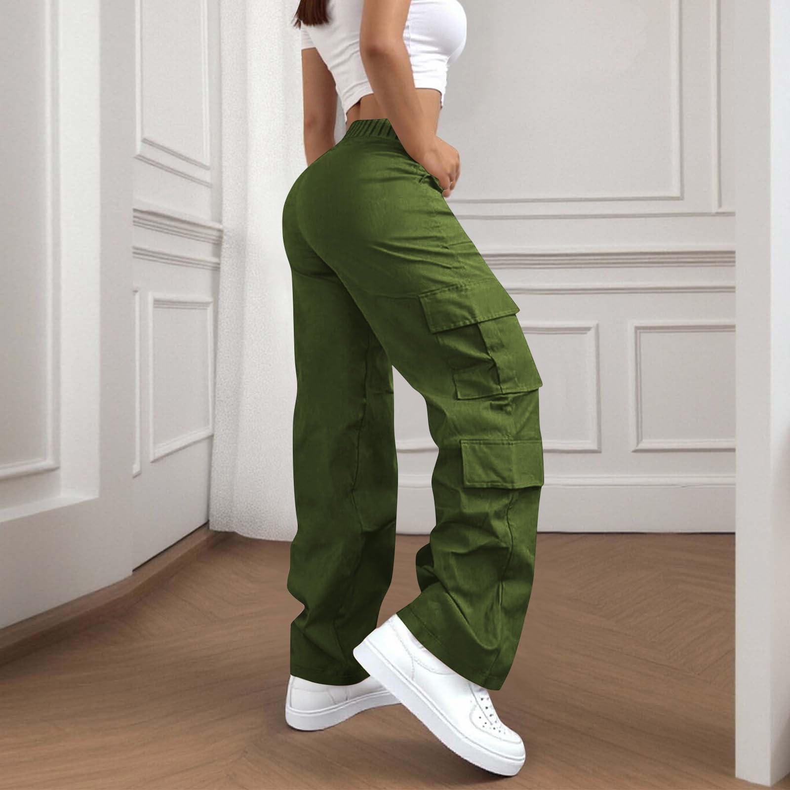 Mujer Pantalones Deportivos Holgados Cargo de Corte Ancho con Bolsillos