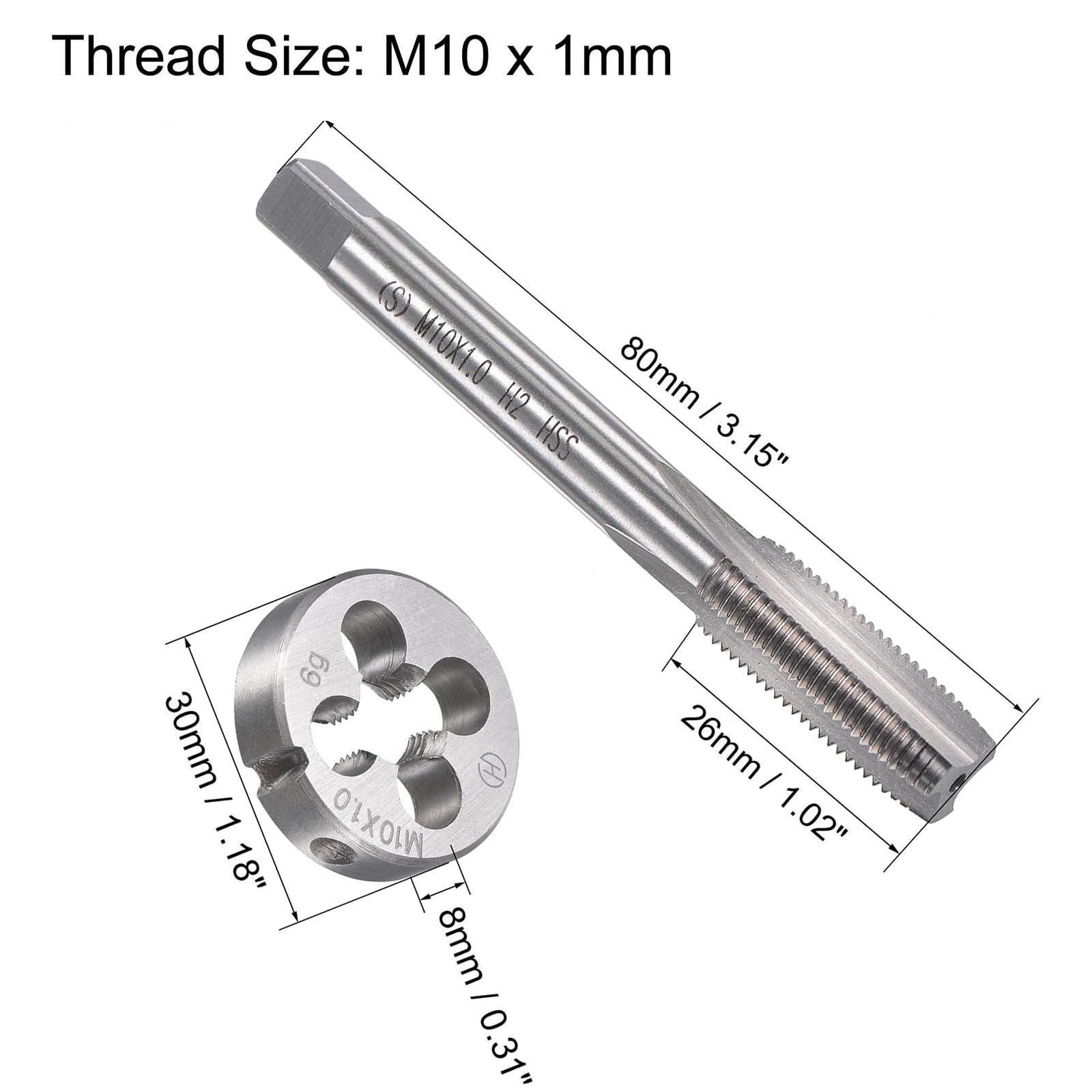 MACHSWON M10x1mm Metric Tap and Die Set,Machine Thread Screw Tap with Round Threading Die,Tap & Die Kit for Nut Screw Bolt Thread Repair - Image 2