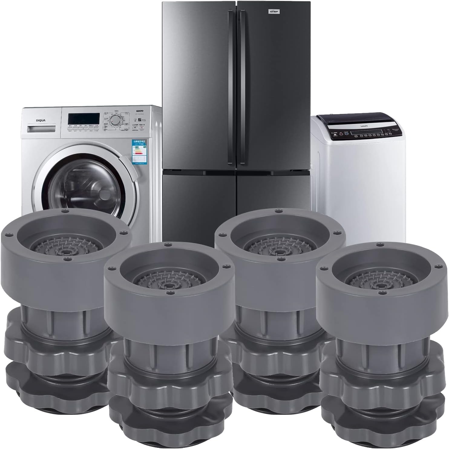 Washing Machine Stand Anti Vibration Pads Washer Foot Pads Dryer Heightening Pads Stabilizer Support Stand (Black Grey) -4 Pcs (Adjustment Feet)