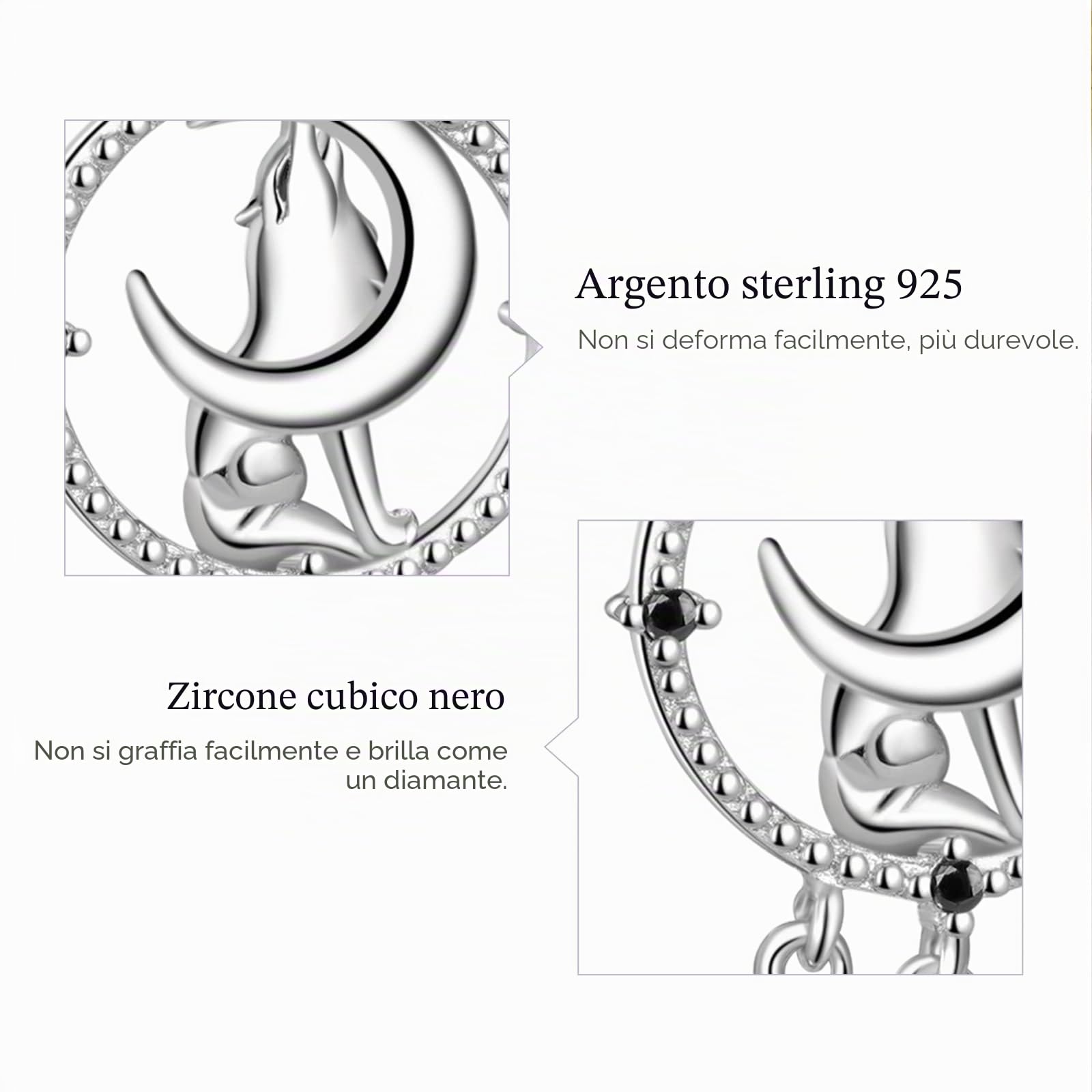 GNOCE Lupo Acchiappasogni Ciondolo Charm 925 Sterling Silver Phoenix Charms per Charms Bracciale Regalo per Donna Fit Collana/Braccialetto