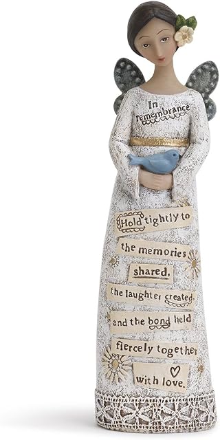 DEMDACO Remembrance Lace Ribbon 7 Inch Resin Stone Winged Angel Figurine