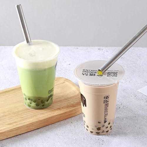 Miniatura 6 de 3 popotes Boba reutilizables y popotes para batidos, pajitas de acero inoxidable de 0.5 pulgadas de ancho, puntas en ángulo, pajitas de metal para