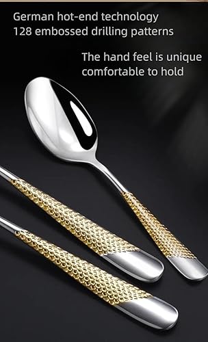 Miniatura 9 de Star Diamond - Juego de cubiertos dorados y plateados, juego de cubiertos de acero inoxidable de 24 piezas con mango pesado, caja de regalo de