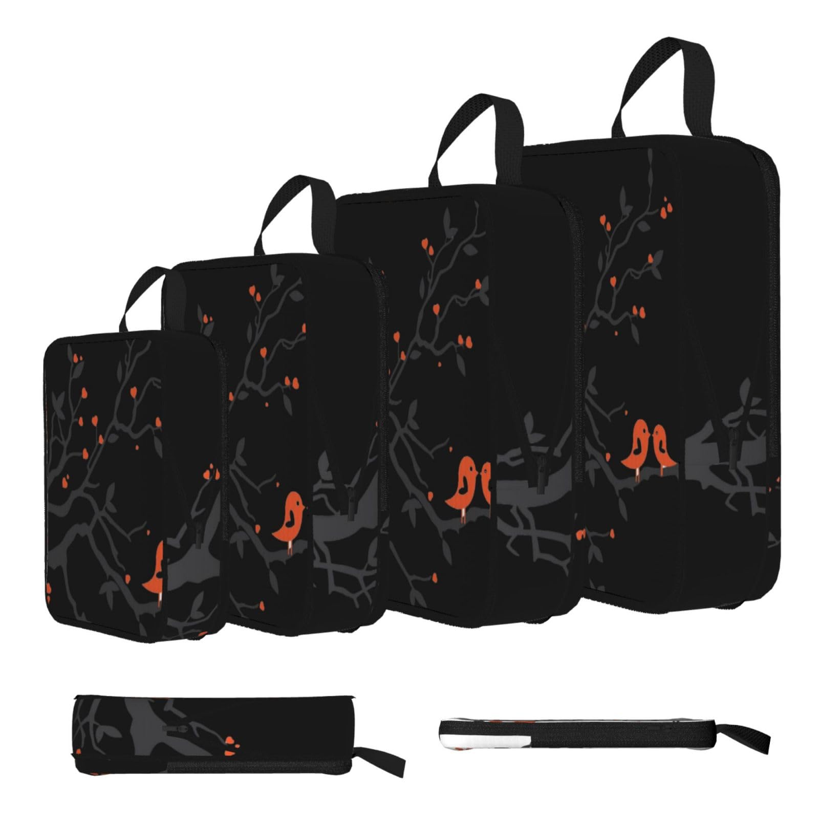 Esnaiuvcd Black Loving Bird Print 4 Set Compression Packing Cubes For Suitcases,Expandable Storage Bags Organizers