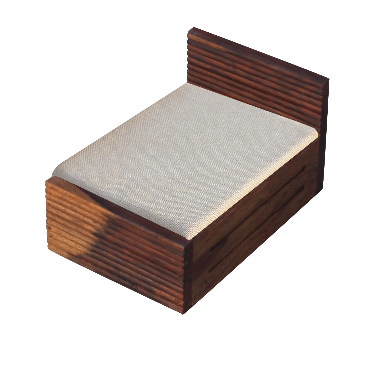 Liner Wooden Laddu Gopal Bed(20.32 cm W x 25.4 cm L x 22.86 cm H), Natural Colour, Sheesham Wood, CNC Cutting, Swastik Design, Storage Available, Cushion Mattress (Lineac)
