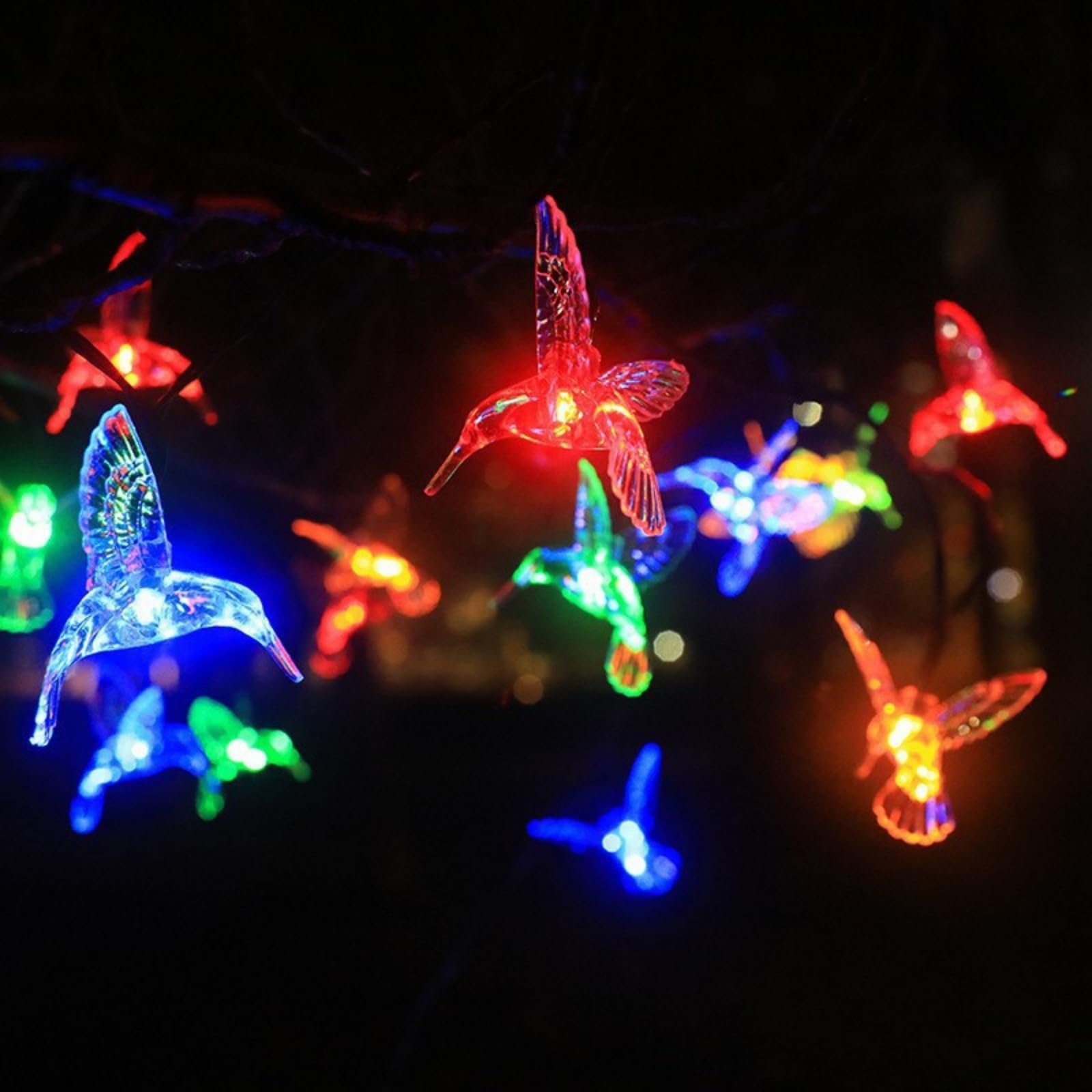 Mateju Solar String Lights Outdoor Garden 5/6.5/7/12m, Outdoor Fairy Lights Solar Powered IP65 Waterproof Hummingbird Led String Lights for Indoor Bedroom, Patio, Yard, Party (Colorful,7m)