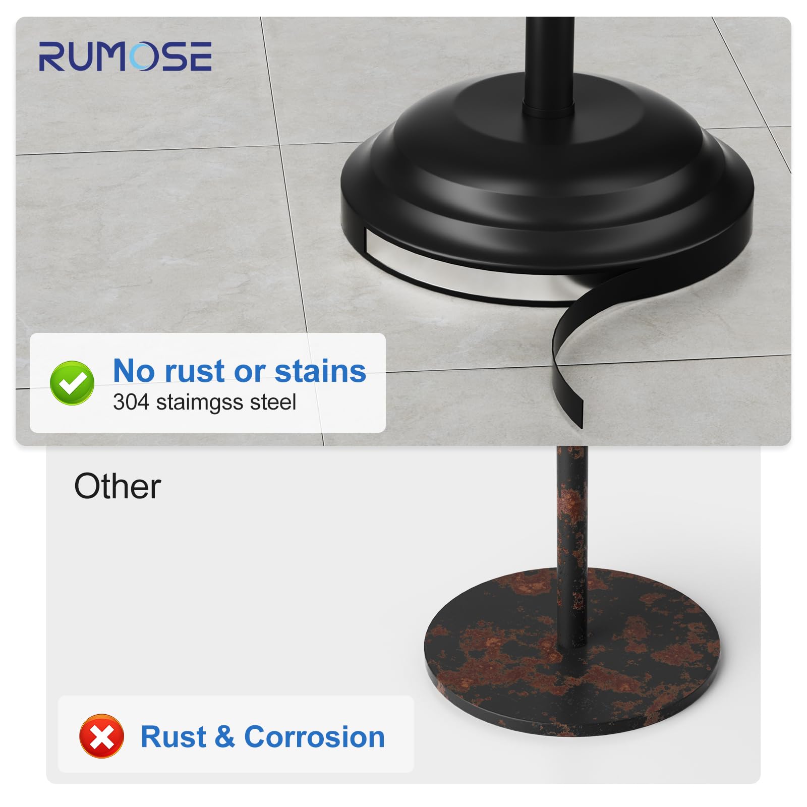 RUMOSE Toilet Paper Holder Stand for Floor Free Standing, Black — Amazon image 7