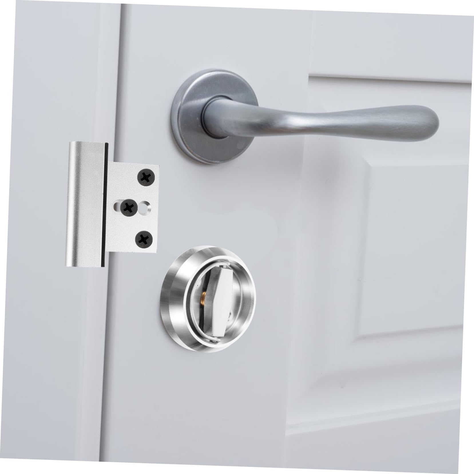 Lurrose Serratura 2 Pezzi per Porta Interna di Sicurezza Bloccaporta Rinforzato in Metallo Argento Installazione Fai-da-te per Casa, Ufficio e Stanza