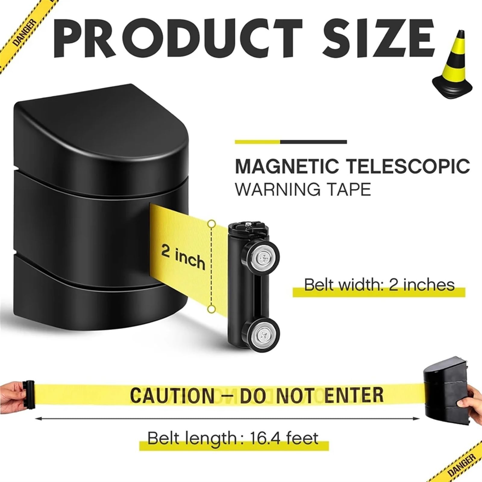 Cinta Balizamiento Montado En Pared Barrera de seguridad retráctil con montaje en pared magnética 16,4 pies, barrera for control multitudes, cinturón fijo estuche ABS para Aeropuertos