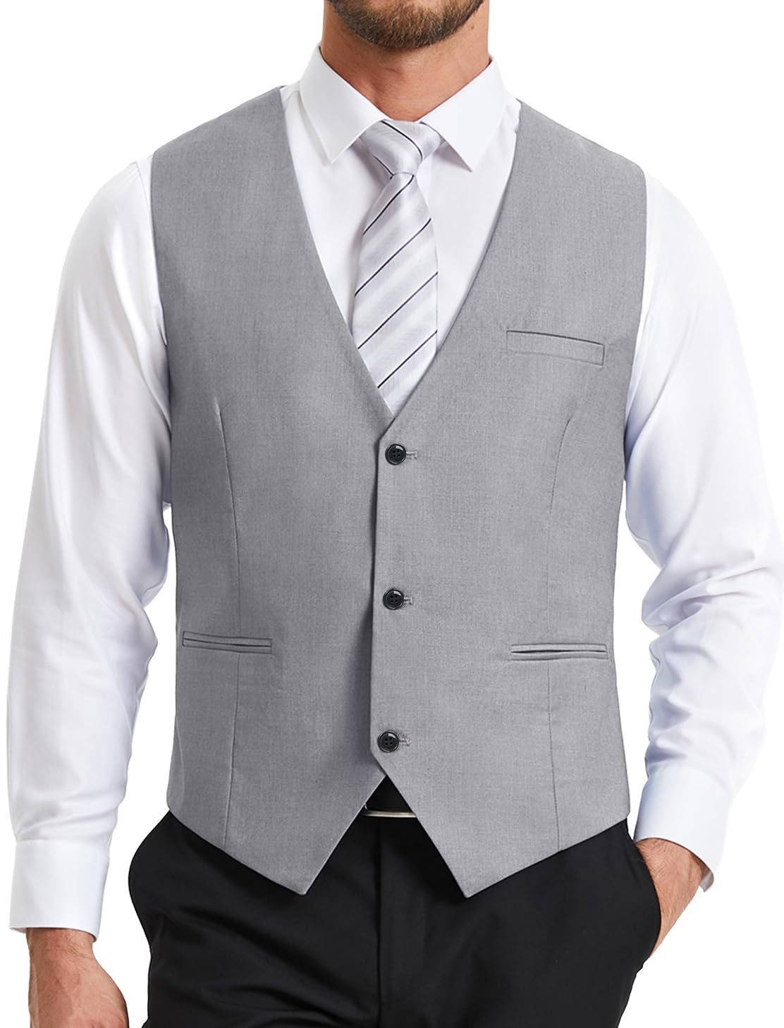 Men's Waistcoat Formal Casual Classic V Neck Solid Color Waistcoats for Men UK Wedding Party Business Cotton Suit Vest with Pockets XS-4XL