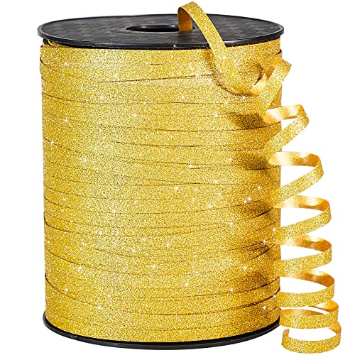 Image of PartyWoo Gold Ribbon - 500 Yard Curling Ribbon for Crafts, Balloons, Gift Wrapping, Florist Flowers (1 Roll)