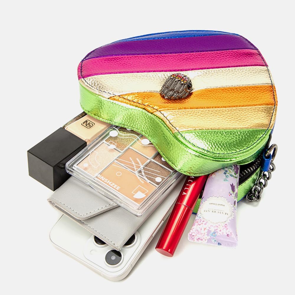 Rejolly Heart Shaped Purse for Women Crossbody Bag Metallic PU Leather Shoulder Bag with Chain Strap - Image 4