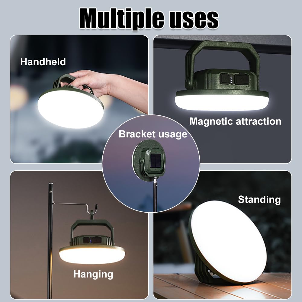 Lanterne de Camping a LED,Lampe de Poche Rechargeable IP65 Étanche 10 W 1400 Lm avec Base Magnétique,Batterie Externe 9000 MAh pour Urgences et Camping,Pêche