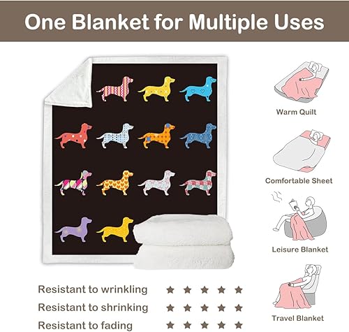 Miniatura 5 de Sleepwish - Manta de polar para niños, con diseño de perros Dachshund, suave, cómoda, esponjosa, abrigada y con dibujos animados de animale