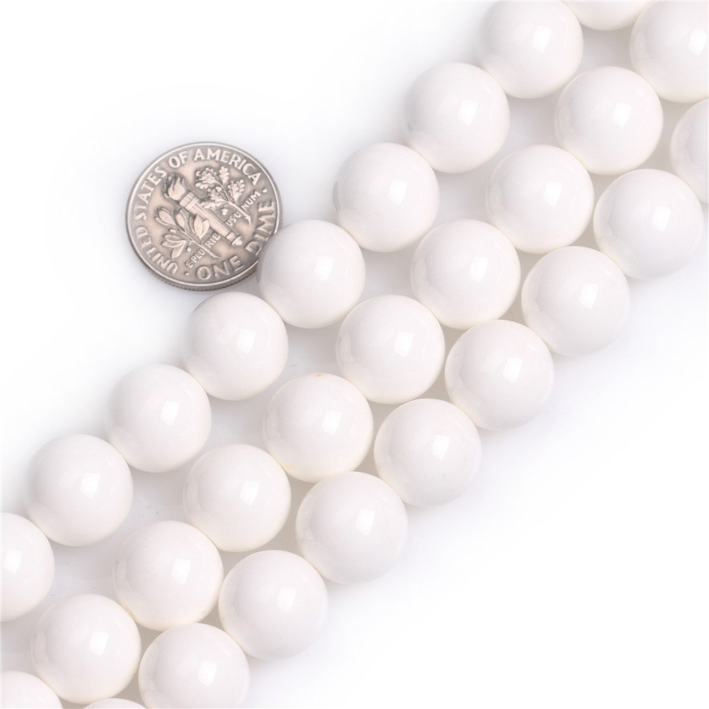 Sweet & Happy Girl's Store 12mm Round White Shell Beads Strand 15 Inches