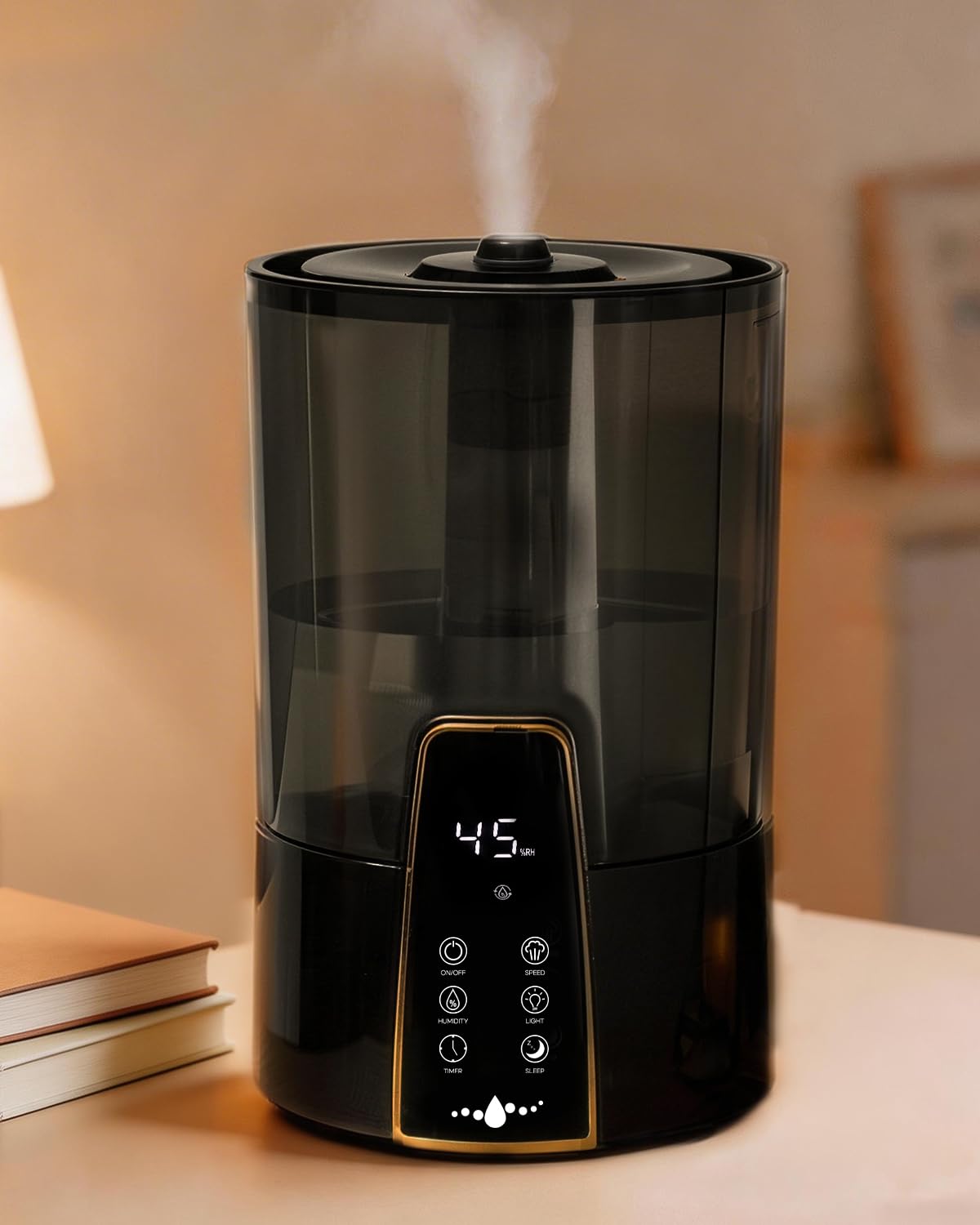 Photo 1 of YOKEKON Humidifiers for Bedroom,1.06Gal(4L) Dishwasher Safe Design Easy to Clean,Top Fill,Night Light,Aroma Diffuser,Humidity Control,12H Timer,Sleep Mode,3 Level Mist,360° Nozzle,Home,Nursery,Black