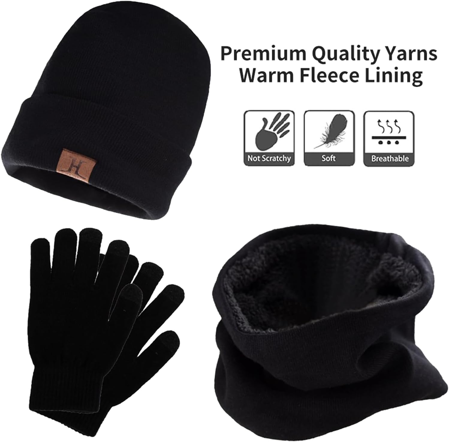 Kehen Winter Beanie Hats Scarf Touchscreen Gloves Set for Men Women Thick Beanies Skull Cap Neck Warmer with Fleece Lined - Image 3