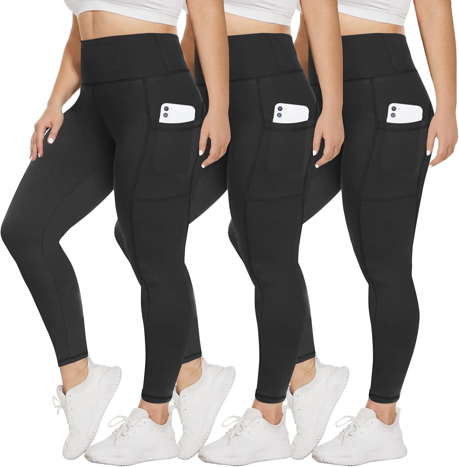 TNNZEET 3 Pack Plus Size High Waisted Leggings for Women, Buttery Soft Black, Yoga Pants （2X, 3X, 4X）