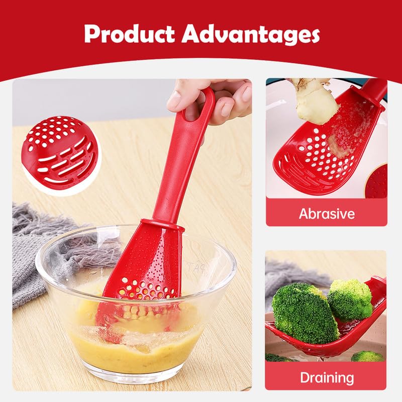 Cuchara de cocina multifuncional, resistente al calor, cuchara ranurada, pequeña cuchara de silicona para cocinar, escurrir, triturar, rallar, separar (rojo + blanco, 1 unidad)